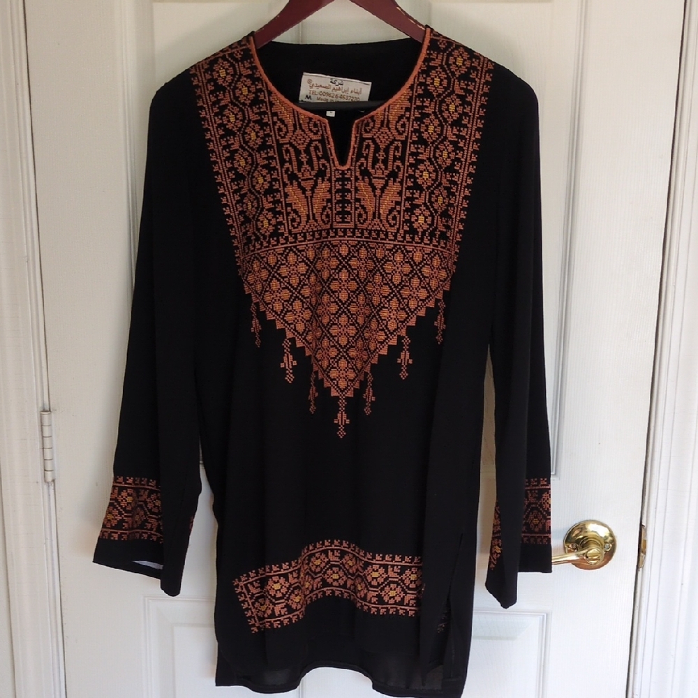 Black and Orange Embroidered Tunic